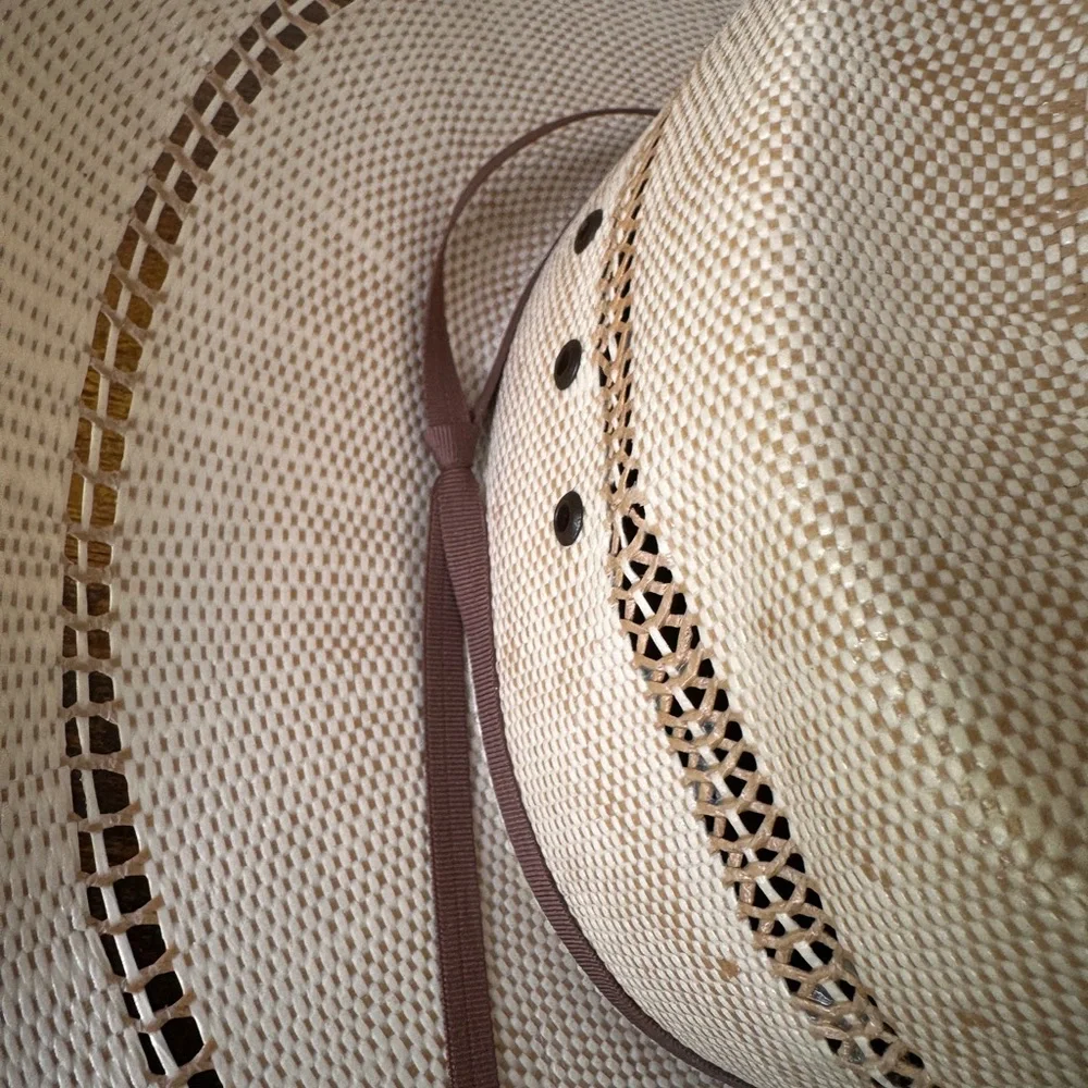 Ariat Bangora Straw Cowboy Hat Vented Cattleman Crease Western Mens 3 Eyelets
